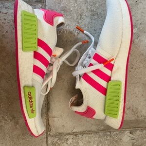 Adidas White and Pink Sneakers with Green Accents - neon